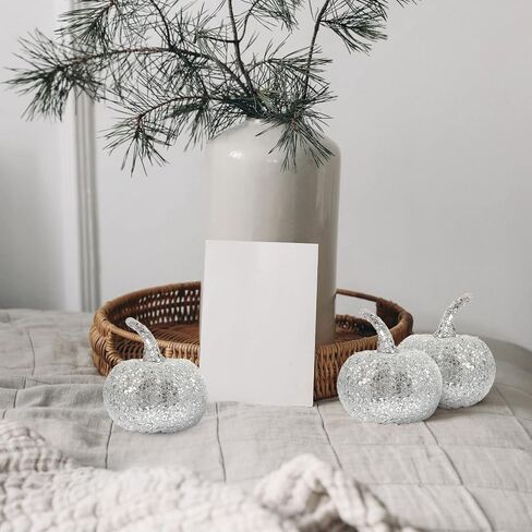 BESTOYARD 12 قطعة من القرع الإسفنجي الاصطناعي الصغير لعيد الشكر والهالوين وحصاد الخريف وديكورات اليقطين والدعائم المركزية للطاولة فضية in Kuwait