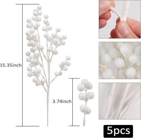 RECUTMS 5Pcs Red Berry Picks 15.7 Inches Artificial Christmas Holly Berries Stems Crafts Faux Burgundy Berry Branches for Christmas Tree Holiday Wedding DIY Wreath Winter Home Decor (Red) in Kuwait