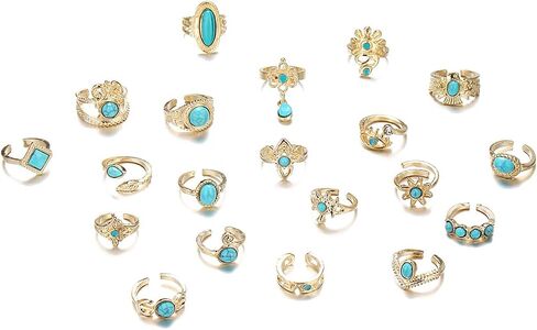 GIGB PBDK 20Pcs Stackable Knuckle Ring Set for Women,14K Gold Crown Eagle Evil Eye Oval Turquoise Midi Rings Party Boho Finger Open Rings Gifts in Saudi Arabia