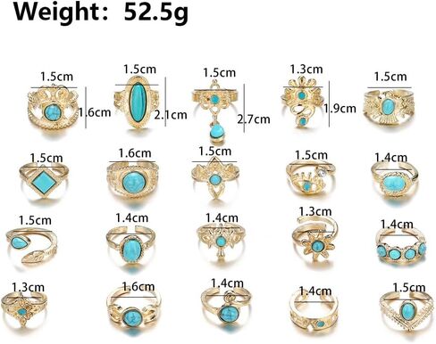 GIGB PBDK 20Pcs Stackable Knuckle Ring Set for Women,14K Gold Crown Eagle Evil Eye Oval Turquoise Midi Rings Party Boho Finger Open Rings Gifts in Saudi Arabia
