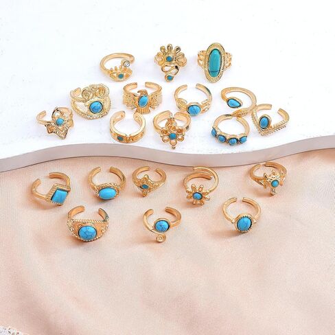 GIGB PBDK 20Pcs Stackable Knuckle Ring Set for Women,14K Gold Crown Eagle Evil Eye Oval Turquoise Midi Rings Party Boho Finger Open Rings Gifts in Saudi Arabia