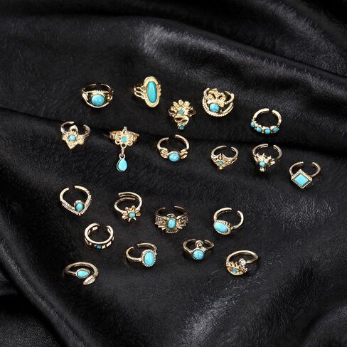 GIGB PBDK 20Pcs Stackable Knuckle Ring Set for Women,14K Gold Crown Eagle Evil Eye Oval Turquoise Midi Rings Party Boho Finger Open Rings Gifts in Saudi Arabia