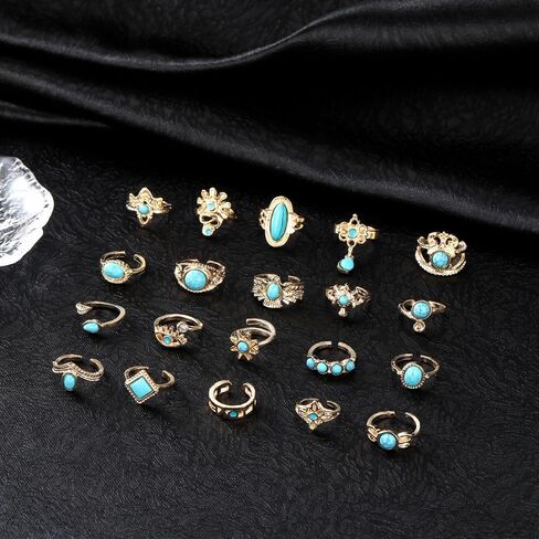 GIGB PBDK 20Pcs Stackable Knuckle Ring Set for Women,14K Gold Crown Eagle Evil Eye Oval Turquoise Midi Rings Party Boho Finger Open Rings Gifts in Saudi Arabia
