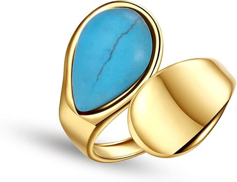 Loqimu Titanium Turquoise Rings for Women Teen Girls Adjustable Stacking Rings Aesthetic Jewelry Gold Stainless Steel Water Drop Open Knuckle Finger Rings Statement Engagement Rings in Kuwait