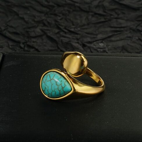 Loqimu Titanium Turquoise Rings for Women Teen Girls Adjustable Stacking Rings Aesthetic Jewelry Gold Stainless Steel Water Drop Open Knuckle Finger Rings Statement Engagement Rings in Kuwait