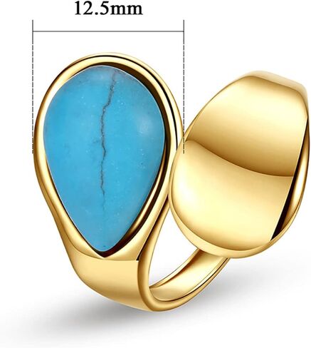Loqimu Titanium Turquoise Rings for Women Teen Girls Adjustable Stacking Rings Aesthetic Jewelry Gold Stainless Steel Water Drop Open Knuckle Finger Rings Statement Engagement Rings in Kuwait
