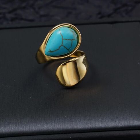 Loqimu Titanium Turquoise Rings for Women Teen Girls Adjustable Stacking Rings Aesthetic Jewelry Gold Stainless Steel Water Drop Open Knuckle Finger Rings Statement Engagement Rings in Kuwait