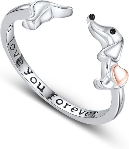 Dachshund Rings for Women, 925 Sterling Silver Cute Weiner Dog Stacking Statement Rings Fine Adjustable Puppy Animal Jewelry Dachshund Funny Gifts for Women Lovers in Saudi Arabia