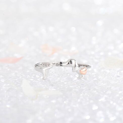 Dachshund Rings for Women, 925 Sterling Silver Cute Weiner Dog Stacking Statement Rings Fine Adjustable Puppy Animal Jewelry Dachshund Funny Gifts for Women Lovers in Saudi Arabia
