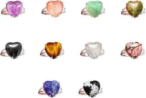 5pcs Love Heart Natural Stone Rings Adjustable With Simple Silver Plated Copper Bulk Rings For Women Party Accessories Gift in Saudi Arabia