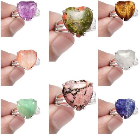 5pcs Love Heart Natural Stone Rings Adjustable With Simple Silver Plated Copper Bulk Rings For Women Party Accessories Gift in Saudi Arabia