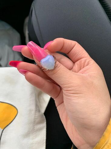 5pcs Love Heart Natural Stone Rings Adjustable With Simple Silver Plated Copper Bulk Rings For Women Party Accessories Gift in Saudi Arabia