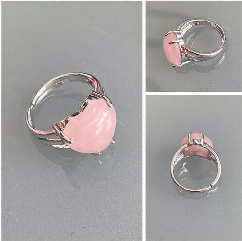 5pcs Love Heart Natural Stone Rings Adjustable With Simple Silver Plated Copper Bulk Rings For Women Party Accessories Gift in Saudi Arabia