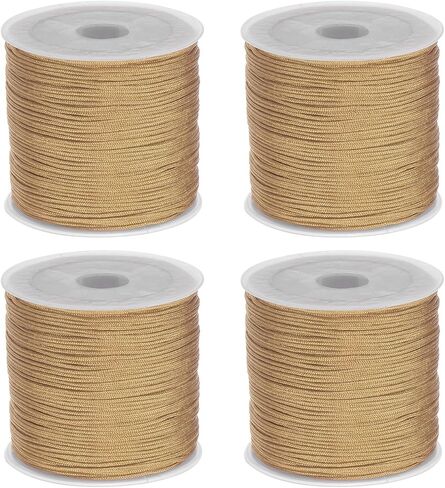 HARFINGTON 4 Rolls Nylon String Cord 45 Yards 0.8mm Nylon Cord Beading Satin String for Bracelet Jewelry Making Chinese Knotting Cord Necklaces Kumihimo Bracelets Craft, Golden Yellow in Saudi Arabia