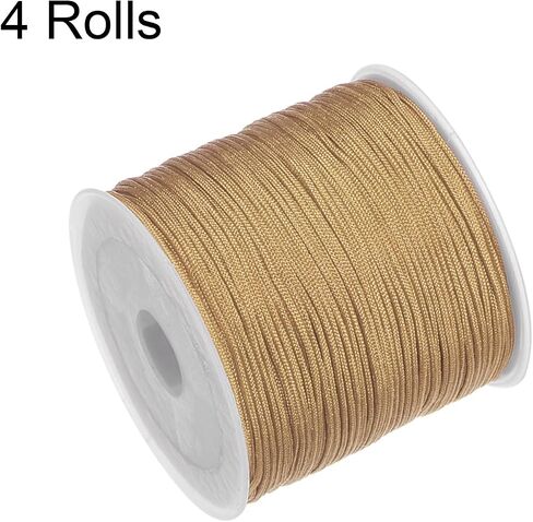 HARFINGTON 4 Rolls Nylon String Cord 45 Yards 0.8mm Nylon Cord Beading Satin String for Bracelet Jewelry Making Chinese Knotting Cord Necklaces Kumihimo Bracelets Craft, Golden Yellow in Saudi Arabia