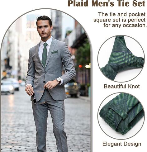 Mantieqingway Mens Tie Set with Pocket Square Solid Color Ties Set for Men, Classic Plaid Men's Necktie for Business Party in Kuwait