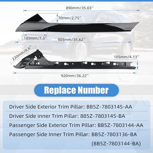 4 PCS Carbon Fiber Windshield A-Pillar Trim Molding Set Compatible with Ford Explorer 2011-2019,Driver &Passenger,Outer & Inner Trim Kit BB5Z-7803145-AA,BB5Z-7803145-BA,BB5Z-7803136-BA，BB5Z-7803144-AA in Kuwait