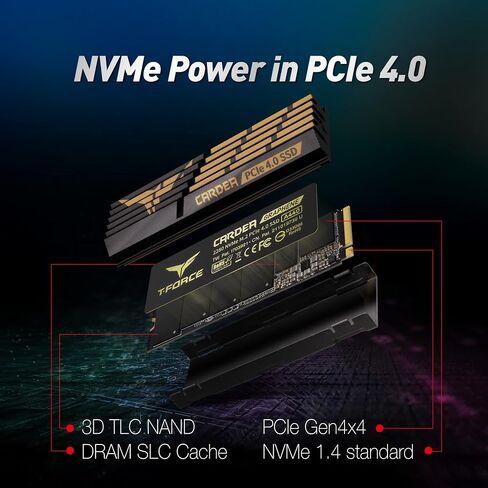TEAMGROUP T-Force G70 PRO مبدد حرارة ألومنيوم 1 تيرابايت DRAM SLC Cache 3D TLC NAND NVMe InnoGrit PCIe Gen4x4 M.2 2280 SSD داخلي للألعاب يعمل مع PS5 للقراءة/الكتابة 7400/5500 ميجابايت/ثانية TM8FFH001T0C128 in Kuwait