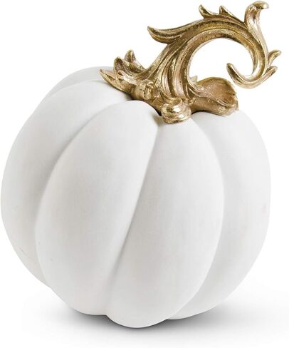 K&K Interiors 41488A-WH 3.5 Inch White Velvet Pumpkin w/Twisted Gold Stem in Saudi Arabia