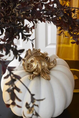 K&K Interiors 41488A-WH 3.5 Inch White Velvet Pumpkin w/Twisted Gold Stem in Saudi Arabia