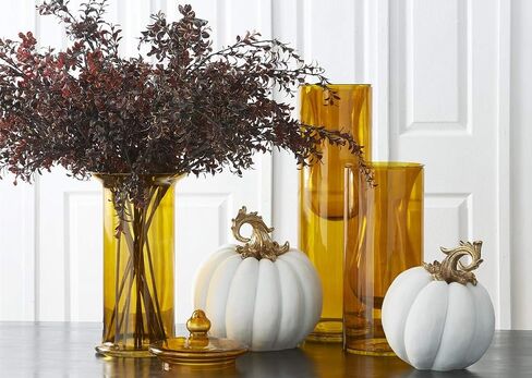 K&K Interiors 41488A-WH 3.5 Inch White Velvet Pumpkin w/Twisted Gold Stem in Saudi Arabia