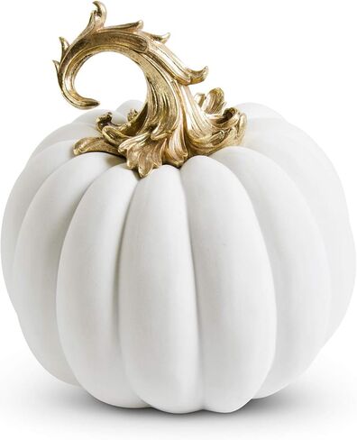 K&K Interiors 41488A-WH 3.5 Inch White Velvet Pumpkin w/Twisted Gold Stem in Saudi Arabia
