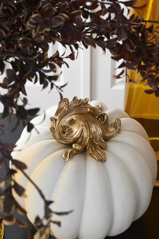 K&K Interiors 41488A-WH 3.5 Inch White Velvet Pumpkin w/Twisted Gold Stem in Saudi Arabia
