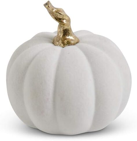 K&K Interiors 41488A-WH 3.5 Inch White Velvet Pumpkin w/Twisted Gold Stem in Saudi Arabia
