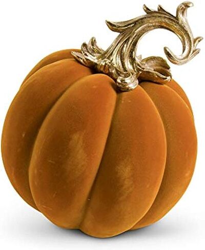 K&K Interiors 41488A-WH 3.5 Inch White Velvet Pumpkin w/Twisted Gold Stem in Saudi Arabia