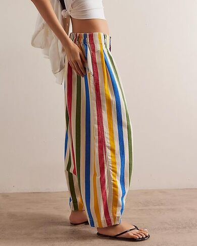 Kedera Women Rainbow Stripe Barrel Pants Casual Wide Leg Baggy Pants Mid Waist Boyfriend Y2k Trousers in Saudi Arabia