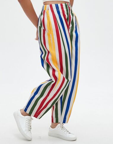 Kedera Women Rainbow Stripe Barrel Pants Casual Wide Leg Baggy Pants Mid Waist Boyfriend Y2k Trousers in Saudi Arabia