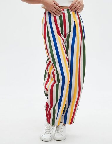 Kedera Women Rainbow Stripe Barrel Pants Casual Wide Leg Baggy Pants Mid Waist Boyfriend Y2k Trousers in Saudi Arabia