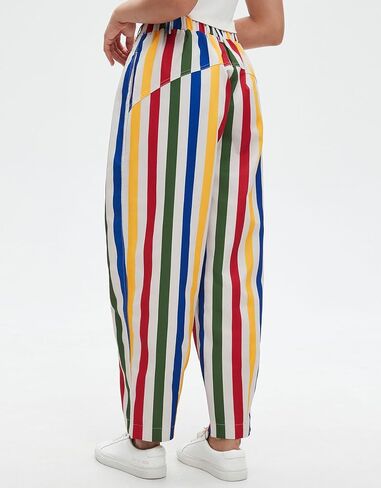 Kedera Women Rainbow Stripe Barrel Pants Casual Wide Leg Baggy Pants Mid Waist Boyfriend Y2k Trousers in Saudi Arabia