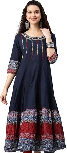 Yash Gallery Women's Cotton Embroidered Anarkali Kurtis in Saudi Arabia