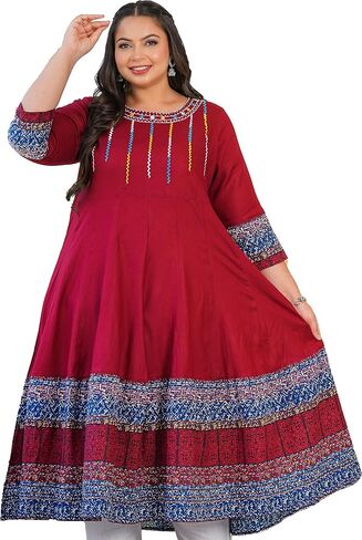 Yash Gallery Women's Cotton Embroidered Anarkali Kurtis in Saudi Arabia