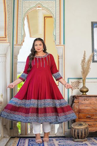 Yash Gallery Women's Cotton Embroidered Anarkali Kurtis in Saudi Arabia