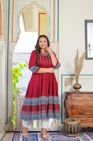 Yash Gallery Women's Cotton Embroidered Anarkali Kurtis in Saudi Arabia