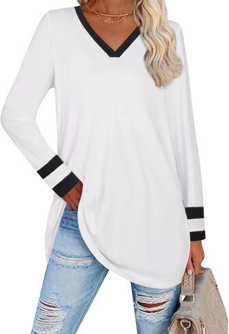 Women Oversized T Shirts Striped Colorblock Tees Long Sleeve Fall Tunics Tops for Leggings 2024 Cute Jersey Outfits in Kuwait