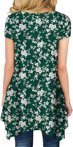 POPYOUNG 2024 Womens Summer Short Sleeve Tunic Tops Casual Swing Blouse Shirt XL, Little Flower-Green in Saudi Arabia