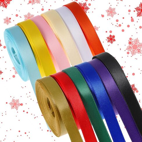 12 Rolls Rainbow Satin Ribbon, 3/8" Wide Total 60 Yards Ribbons for Gift Wrapping 12 Solid Colors Ribbon for Crafts Party Decor Baby Shower Wedding Hair Bows in Saudi Arabia