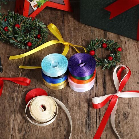 12 Rolls Rainbow Satin Ribbon, 3/8" Wide Total 60 Yards Ribbons for Gift Wrapping 12 Solid Colors Ribbon for Crafts Party Decor Baby Shower Wedding Hair Bows in Saudi Arabia