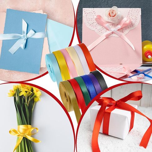 12 Rolls Rainbow Satin Ribbon, 3/8" Wide Total 60 Yards Ribbons for Gift Wrapping 12 Solid Colors Ribbon for Crafts Party Decor Baby Shower Wedding Hair Bows in Saudi Arabia