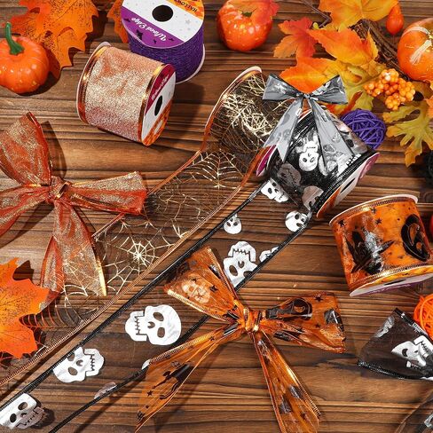 36 ياردة هالوين أشرطة سلكية 2.5 بوصة 6 لفات شريط الهالوين الخفافيش الهيكل العظمي شبكات العنكبوت طباعة الشريط الحرفية شريط تغليف الهدايا المخيف لإكليل القوس صنع ديكور الهالوين بنفسك in Kuwait