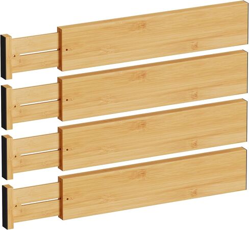 BAMEOS 4" High Drawer Dividers Bamboo Separators Organization Expandable Organizers for Kitchen Bedroom Bathroom Dresser Office 4-pack in Kuwait