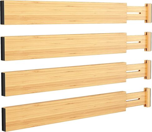 BAMEOS 4" High Drawer Dividers Bamboo Separators Organization Expandable Organizers for Kitchen Bedroom Bathroom Dresser Office 4-pack in Kuwait