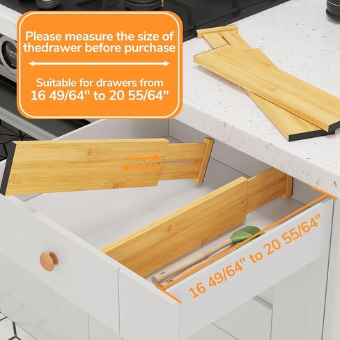 BAMEOS 4" High Drawer Dividers Bamboo Separators Organization Expandable Organizers for Kitchen Bedroom Bathroom Dresser Office 4-pack in Kuwait