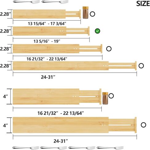 BAMEOS 4" High Drawer Dividers Bamboo Separators Organization Expandable Organizers for Kitchen Bedroom Bathroom Dresser Office 4-pack in Kuwait