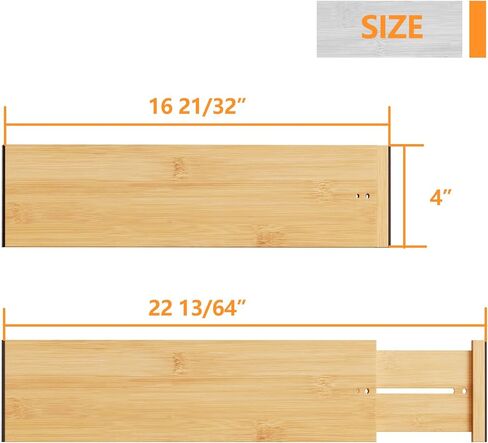BAMEOS 4" High Drawer Dividers Bamboo Separators Organization Expandable Organizers for Kitchen Bedroom Bathroom Dresser Office 4-pack in Kuwait