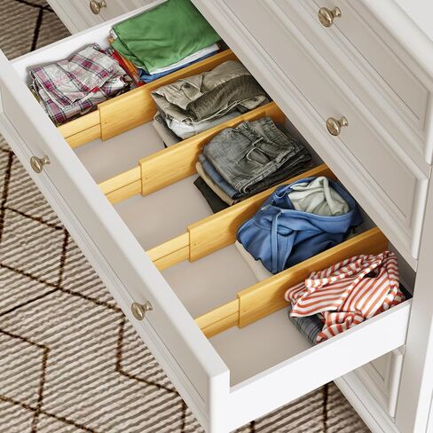 BAMEOS 4" High Drawer Dividers Bamboo Separators Organization Expandable Organizers for Kitchen Bedroom Bathroom Dresser Office 4-pack in Kuwait