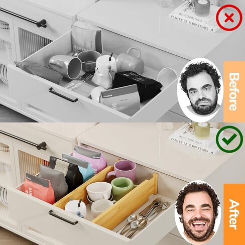 BAMEOS 4" High Drawer Dividers Bamboo Separators Organization Expandable Organizers for Kitchen Bedroom Bathroom Dresser Office 4-pack in Kuwait